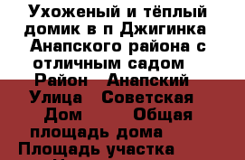 Ухоженый и тёплый домик в п.Джигинка, Анапского района,с отличным садом. › Район ­ Анапский › Улица ­ Советская › Дом ­ 12 › Общая площадь дома ­ 76 › Площадь участка ­ 14 › Цена ­ 2 700 000 - Краснодарский край Недвижимость » Дома, коттеджи, дачи продажа   